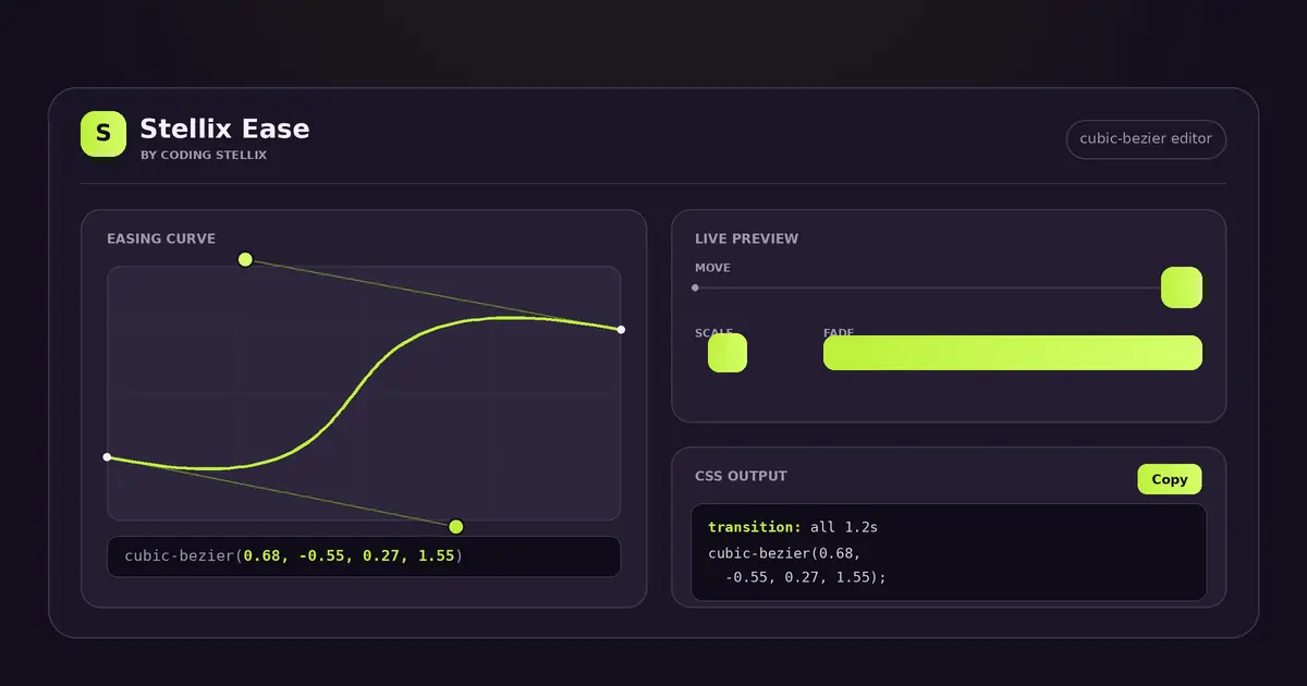 Stellix Ease — A Visual CSS Cubic-Bezier Easing Editor Using HTML CSS and JS