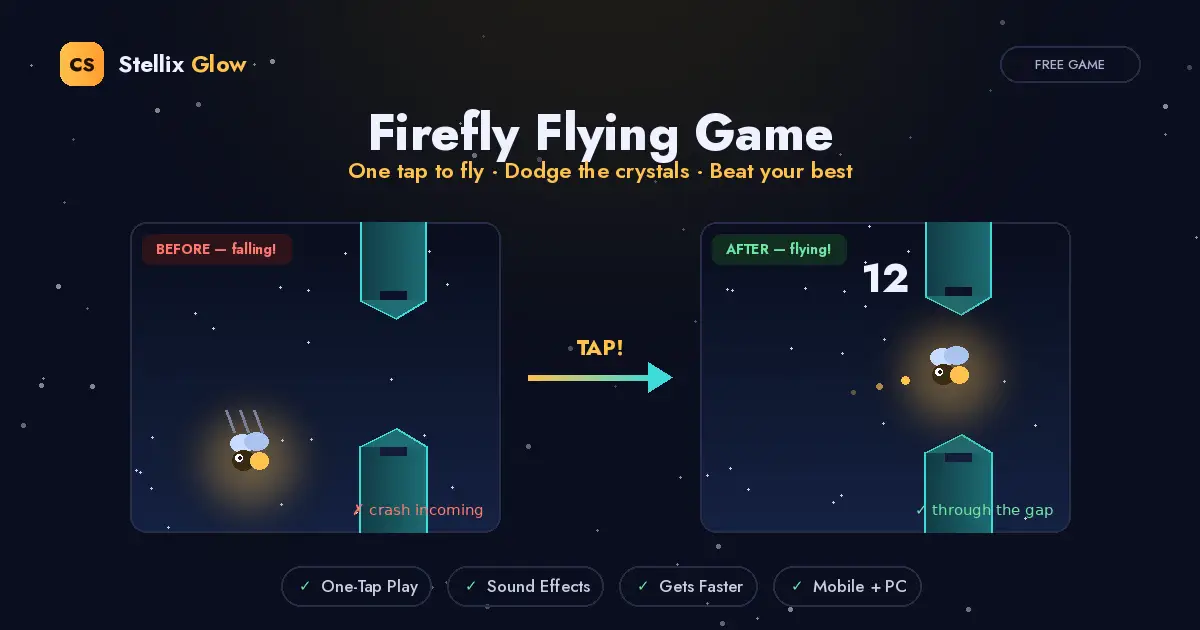 Stellix Glow — Free One-Tap Firefly Flying Game Using HTML, CSS and JS