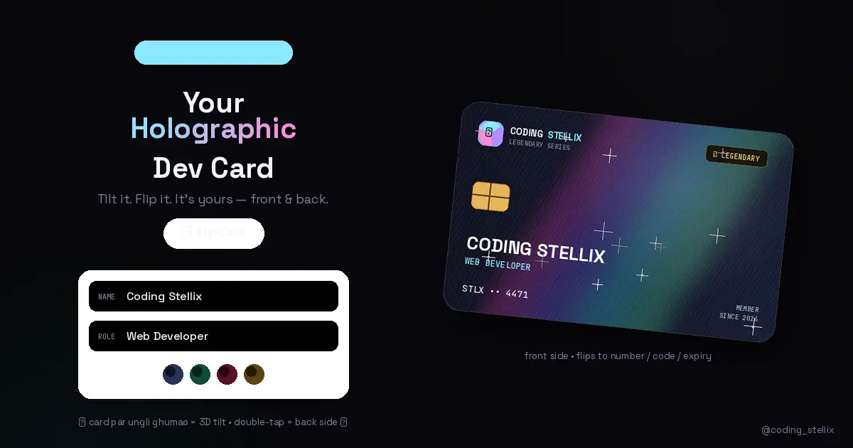 I Built a Holographic Developer Card That Tilts, Shines, and Flips Using HTML, CSS and JS