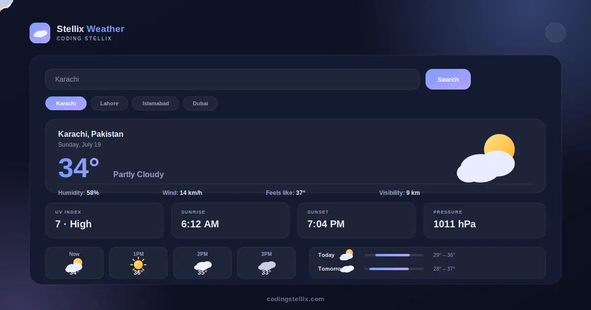 Stellix Weather Dashboard Using HTML, CSS and JS
