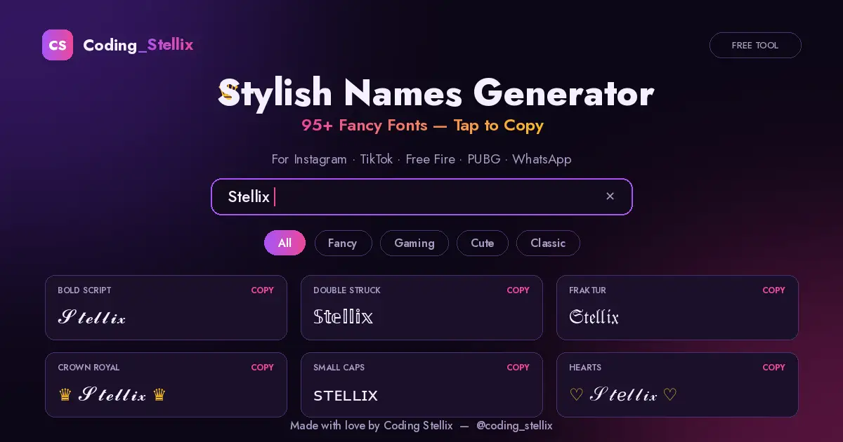 Stylish Names Generator Using HTML, CSS and JS